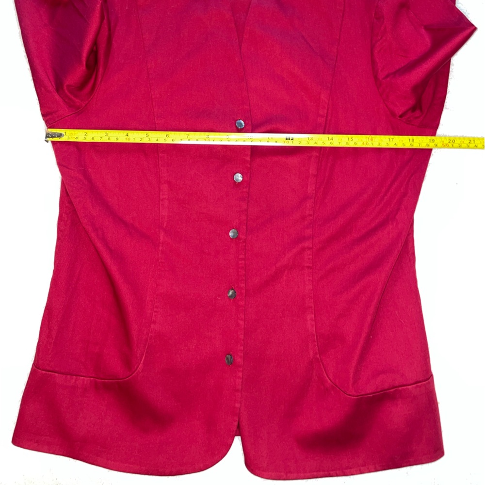 Talbots Red Button Down Blouse with Silver Buttons - Picture 5 of 7